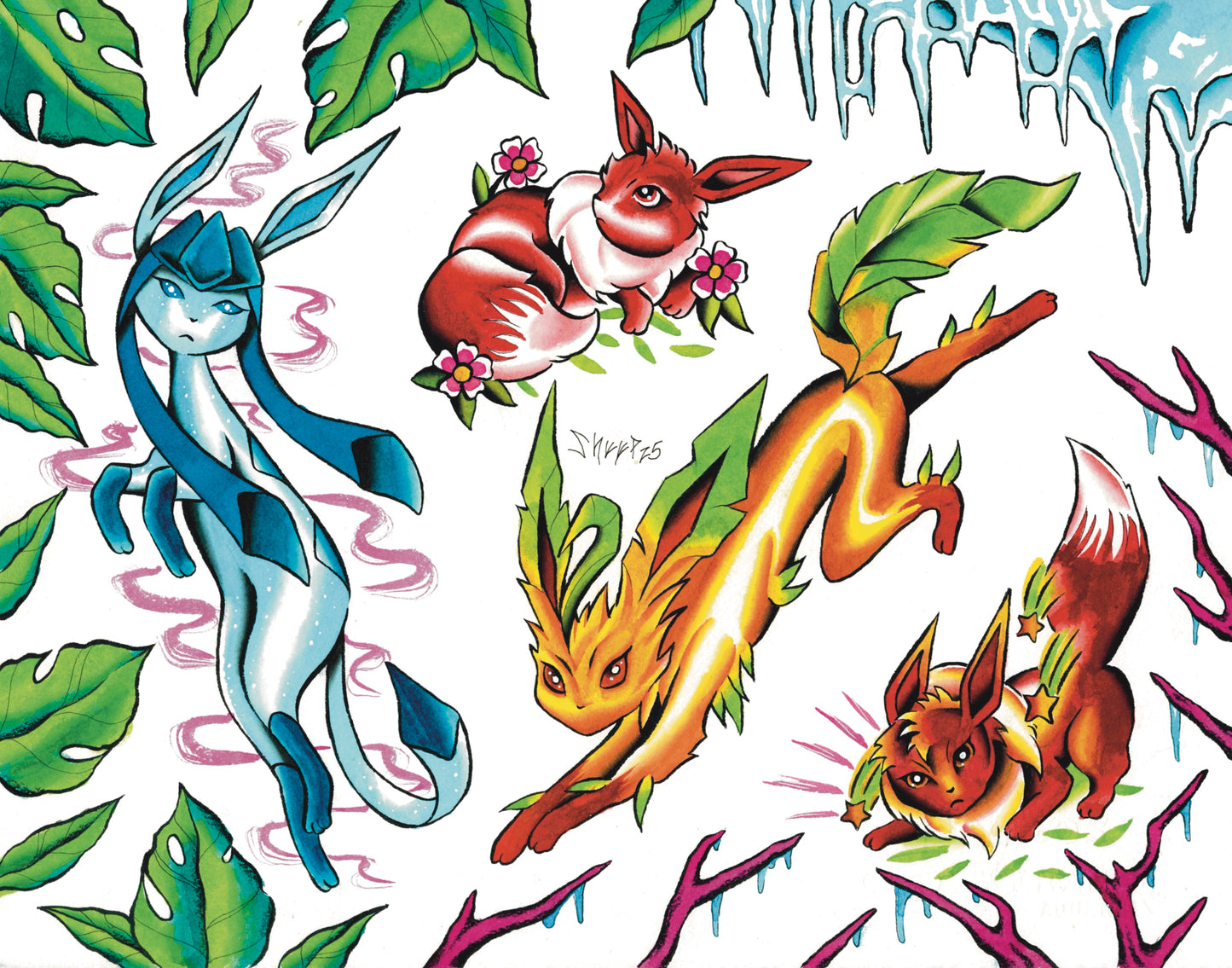 Eeveelution Pokemon 3 Print Set 11x14"