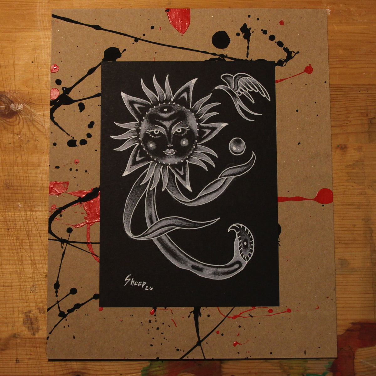 Inverted Flower Original Drawing 5x7"