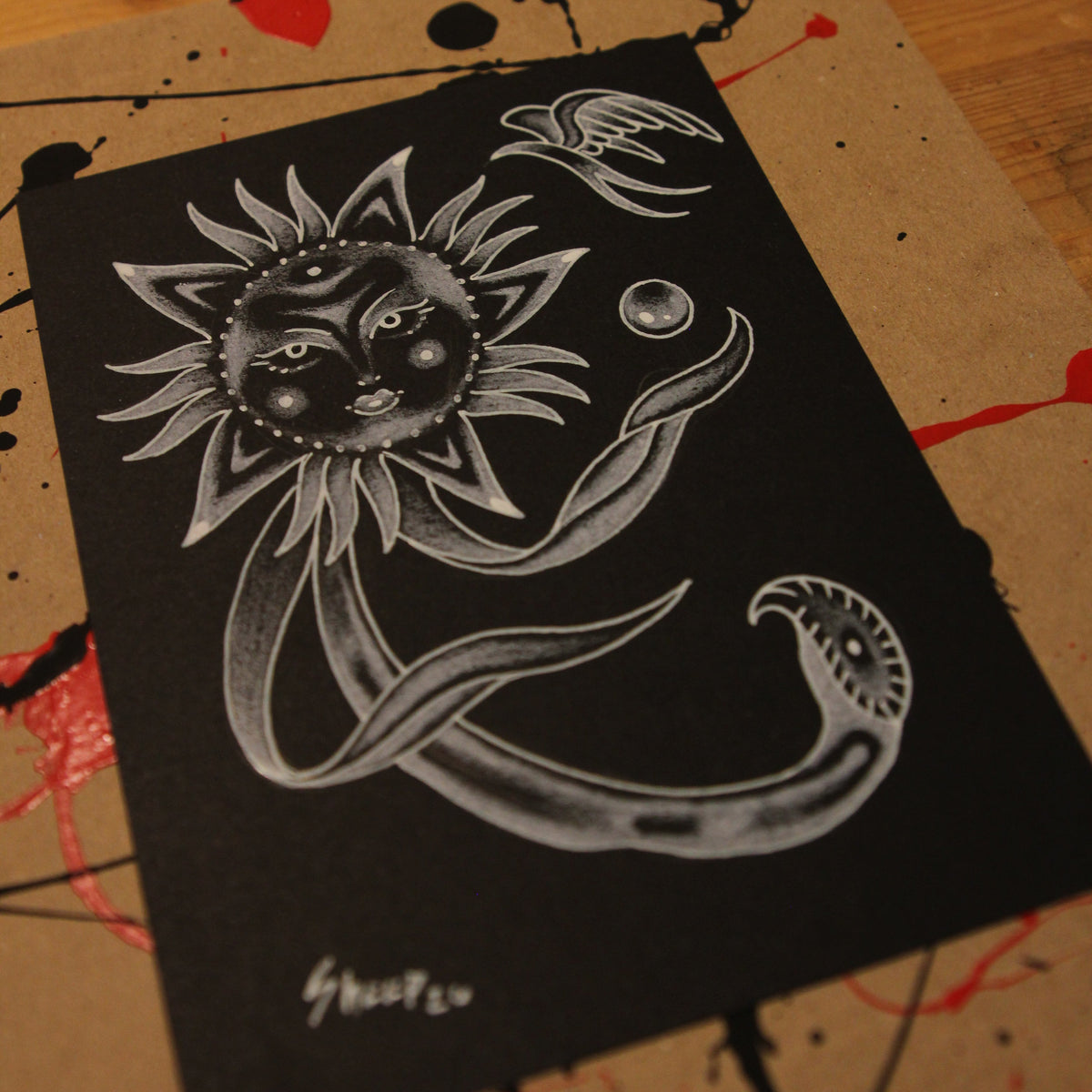 Inverted Flower Original Drawing 5x7"