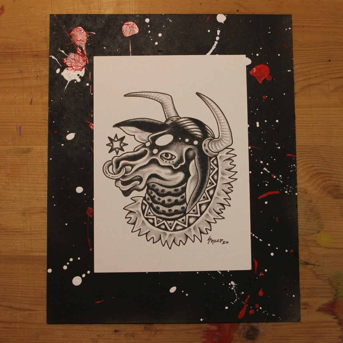 Sacred Bull Original Drawing 5x7"