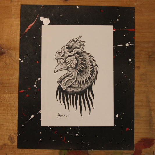 Rooster Original Drawing 5x7"
