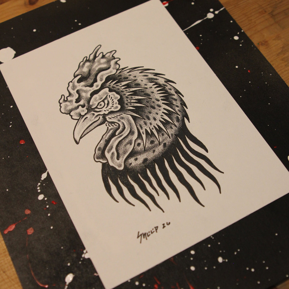 Rooster Original Drawing 5x7"
